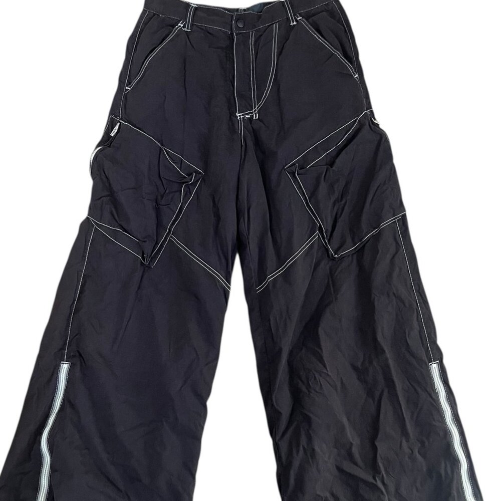 90s-Y2K MACGEAR Black Blue REVERSIBLE Parachute Cargo Pants Skater Rave Club VTG